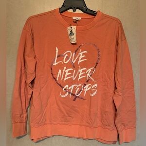 Easel Coral Long Sleeve Tee with Heart Graphic